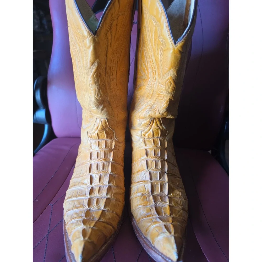 Mens Rudel Yellow Leather Cowboy Boots Size US 10.5